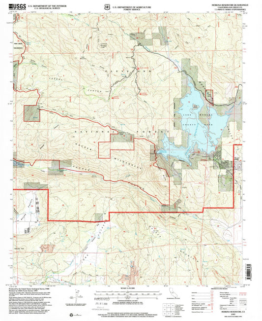 Classic USGS Morena Reservoir California 7.5'x7.5' Topo Map Image