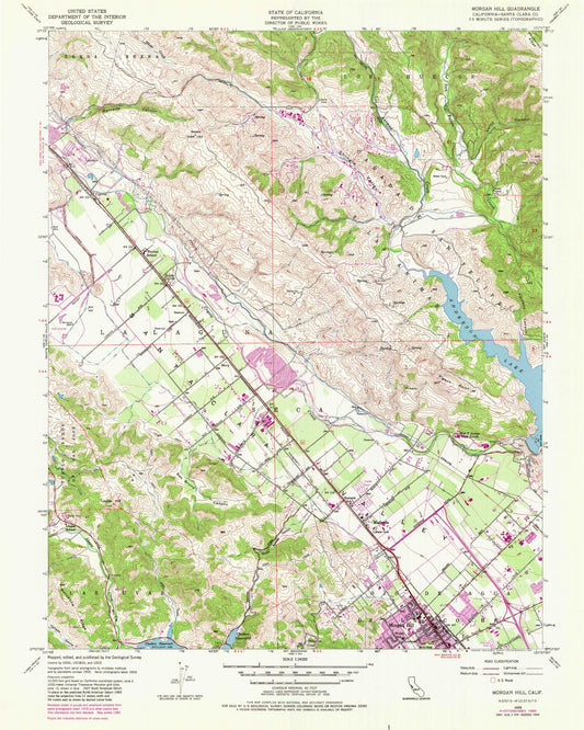 Classic USGS Morgan Hill California 7.5'x7.5' Topo Map Image