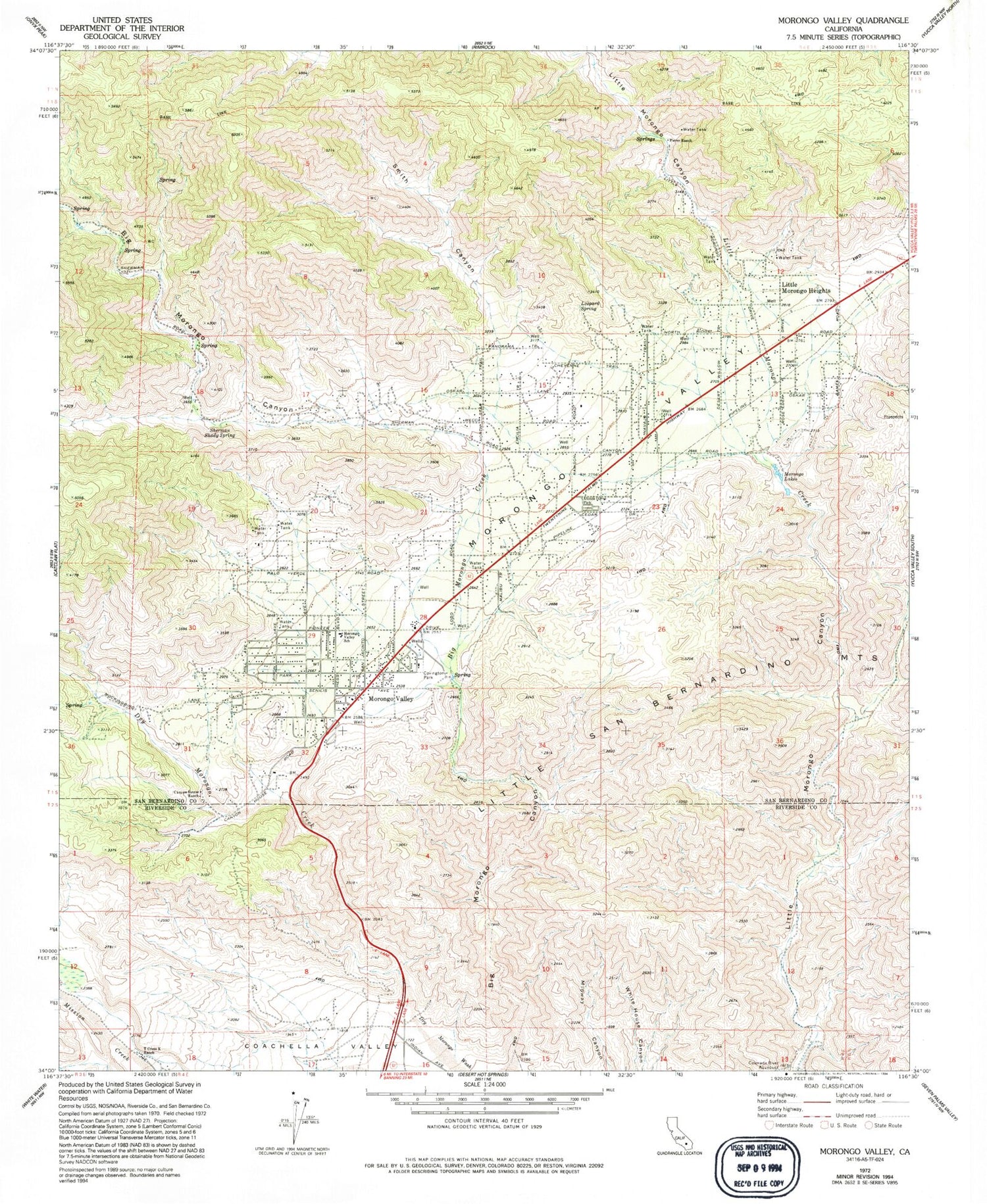 Classic USGS Morongo Valley California 7.5'x7.5' Topo Map Image