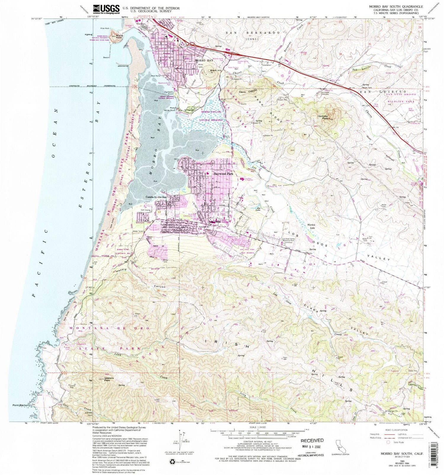 Classic USGS Morro Bay South California 7.5'x7.5' Topo Map Image