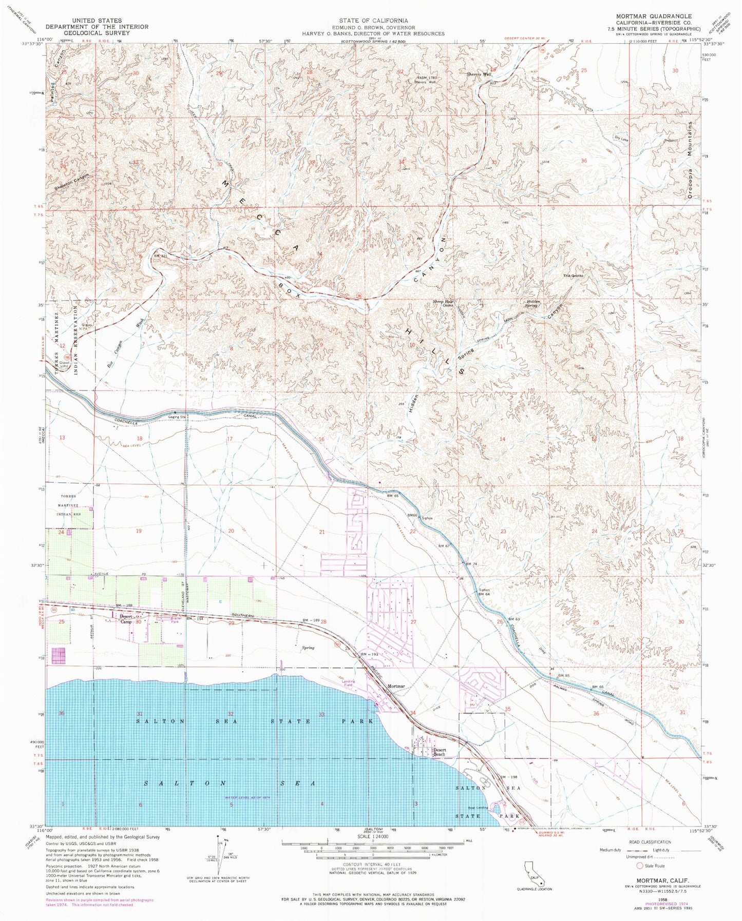 Classic USGS Mortmar California 7.5'x7.5' Topo Map Image