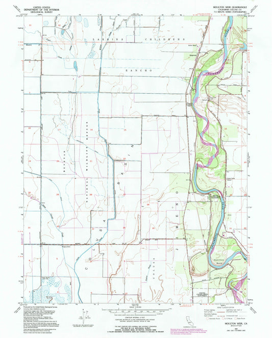 Classic USGS Moulton Weir California 7.5'x7.5' Topo Map Image