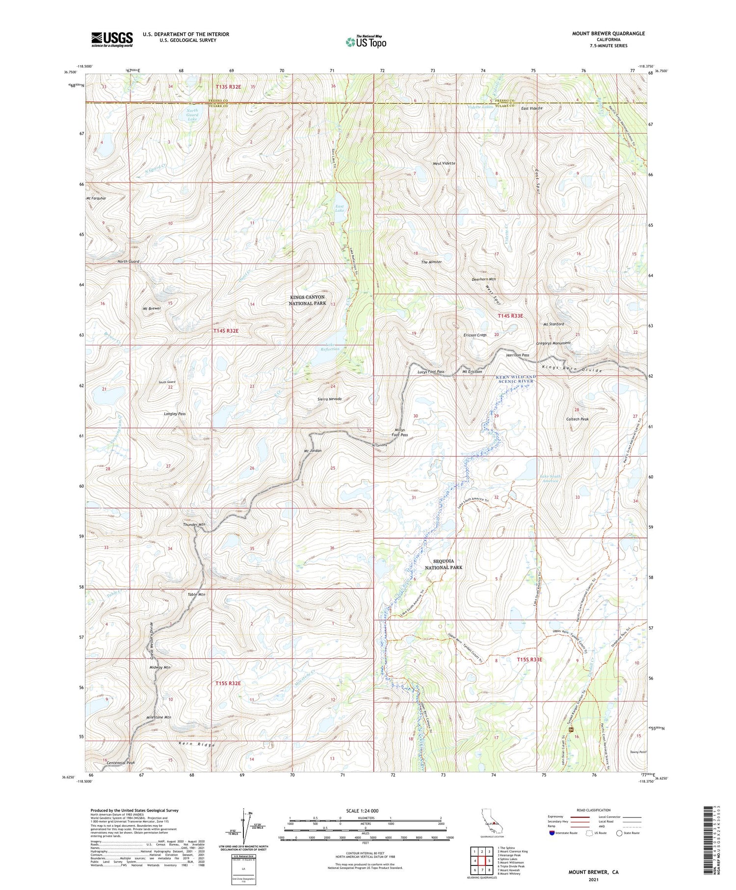 Mount Brewer California US Topo Map Image