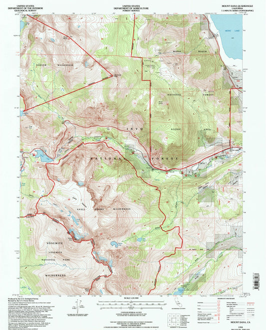 Classic USGS Mount Dana California 7.5'x7.5' Topo Map Image
