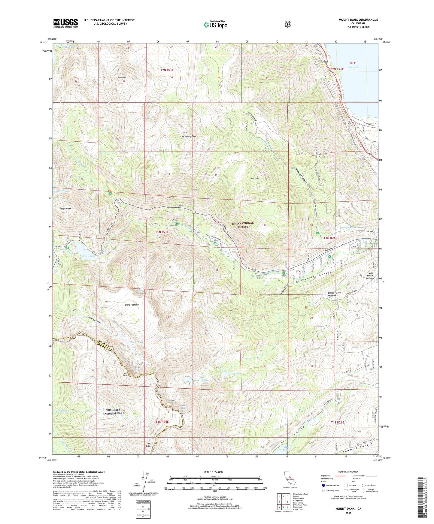 Mount Dana California US Topo Map Image