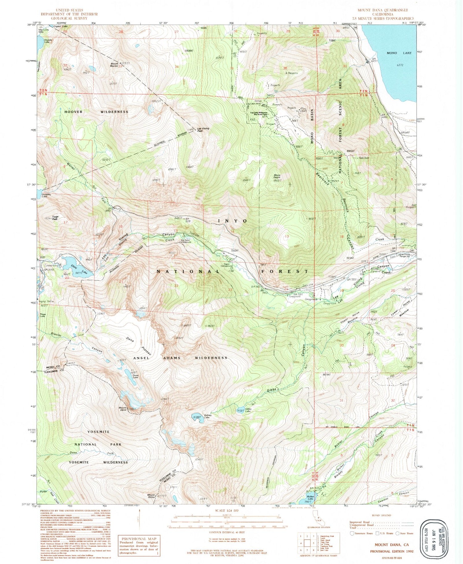 Classic USGS Mount Dana California 7.5'x7.5' Topo Map Image