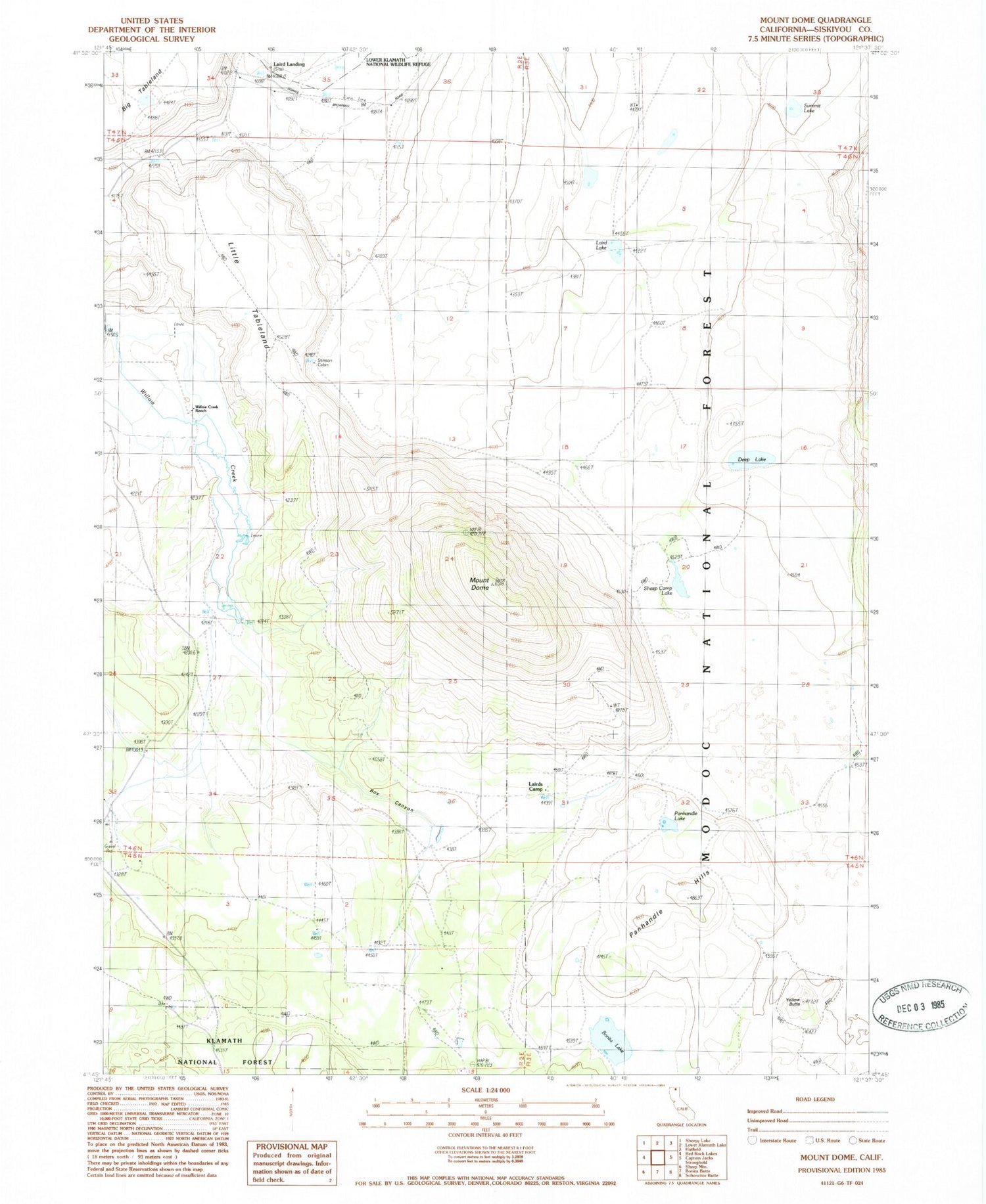 Classic USGS Mount Dome California 7.5'x7.5' Topo Map Image