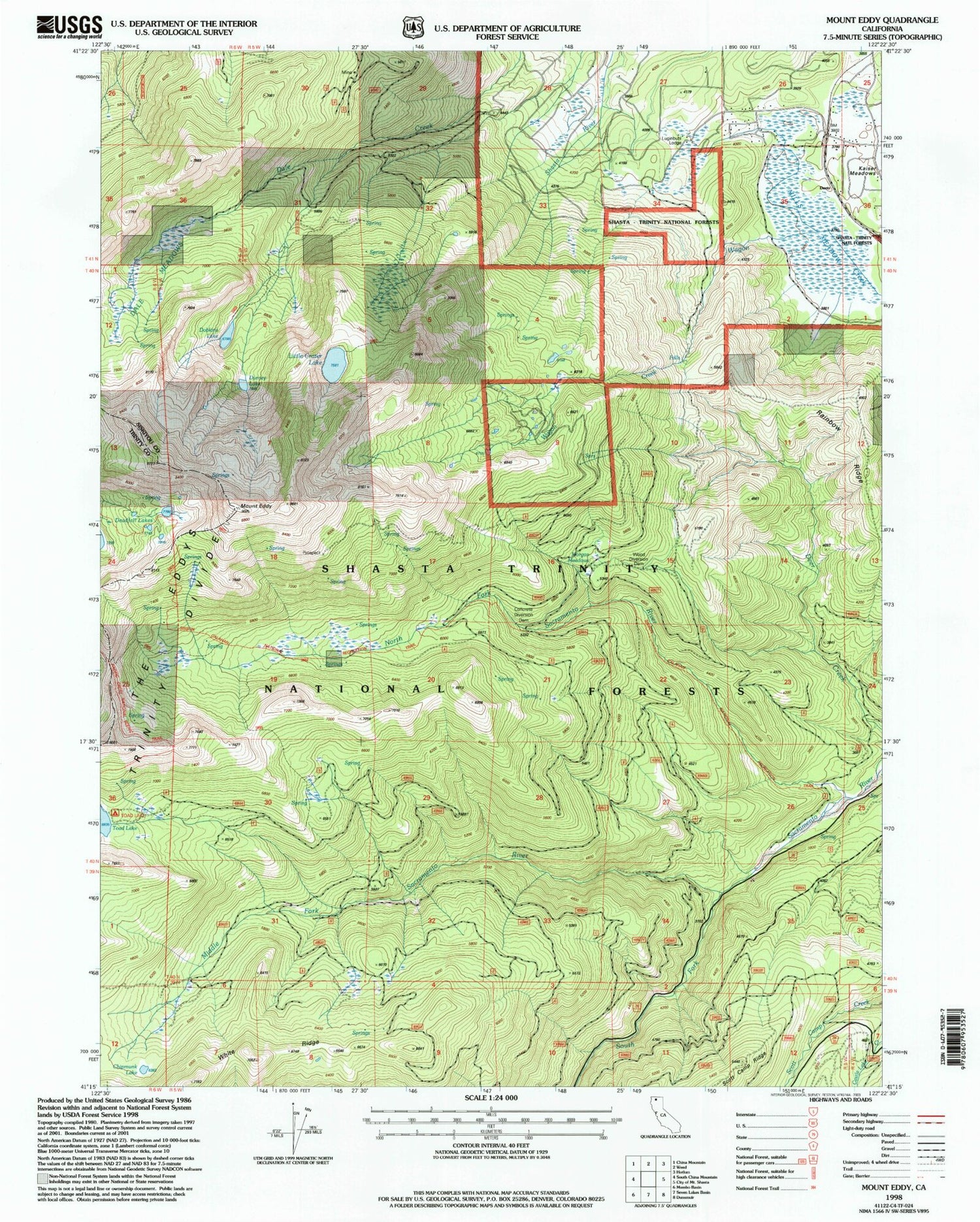 Classic USGS Mount Eddy California 7.5'x7.5' Topo Map Image