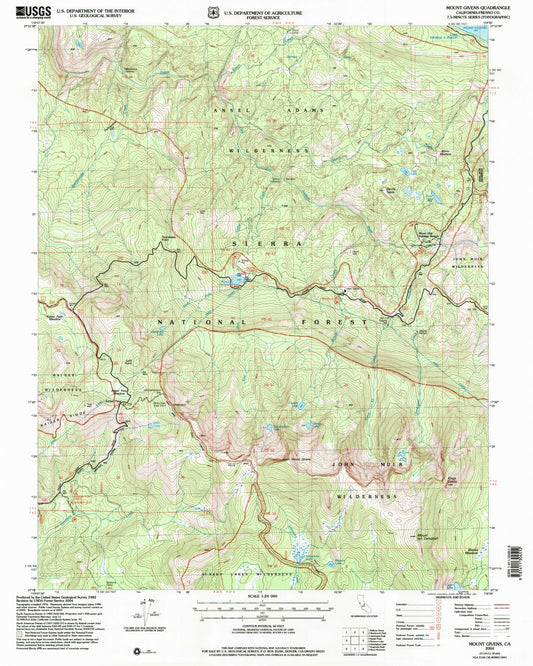 Classic USGS Mount Givens California 7.5'x7.5' Topo Map Image