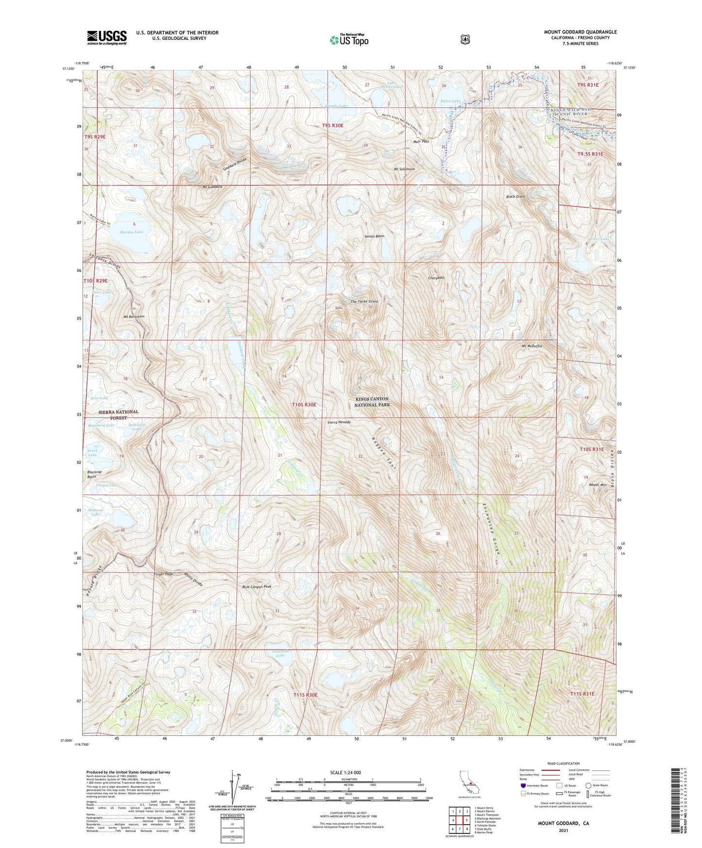 Mount Goddard California US Topo Map Image