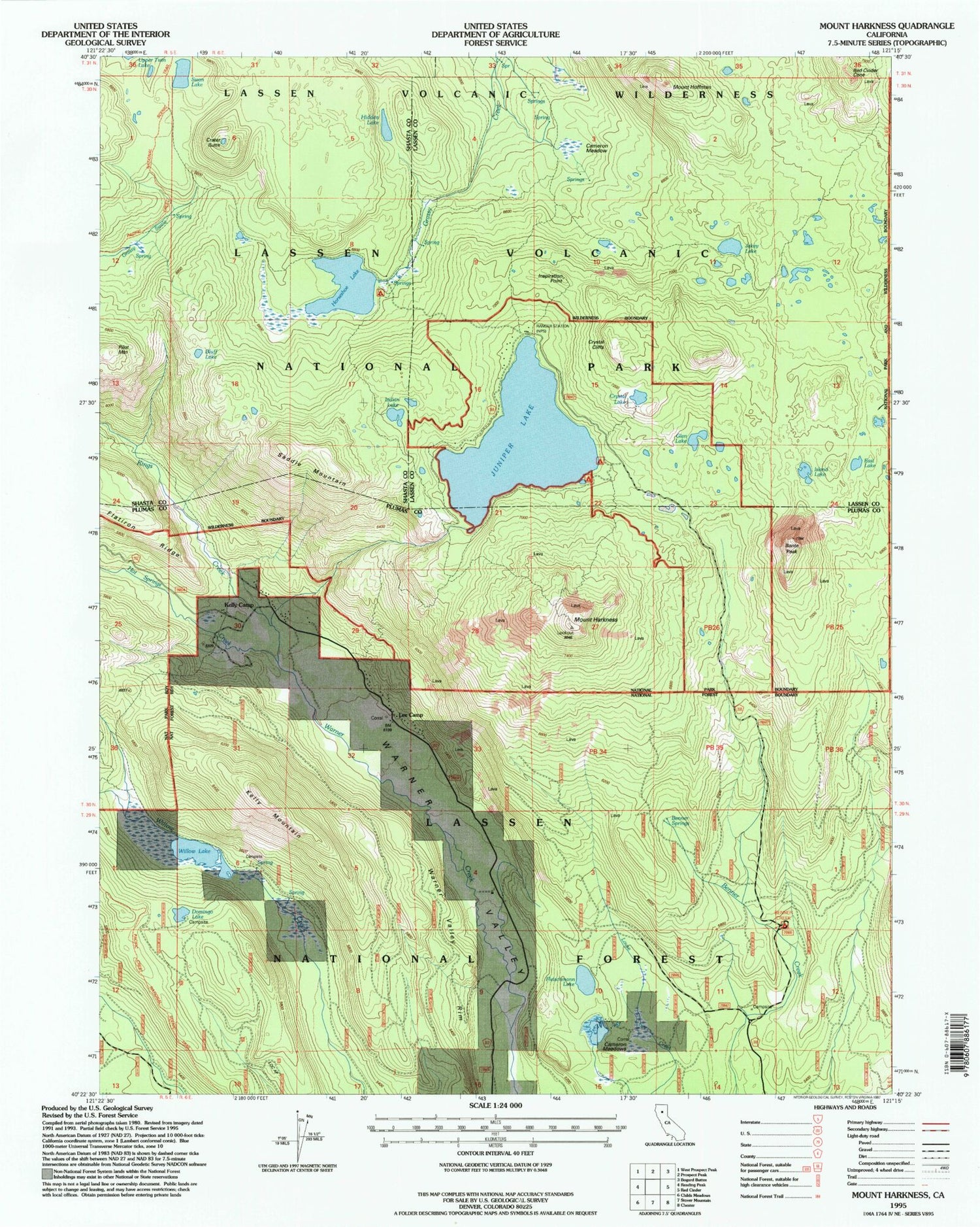 Classic USGS Mount Harkness California 7.5'x7.5' Topo Map Image