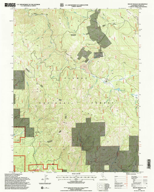Classic USGS Mount Ingalls California 7.5'x7.5' Topo Map Image