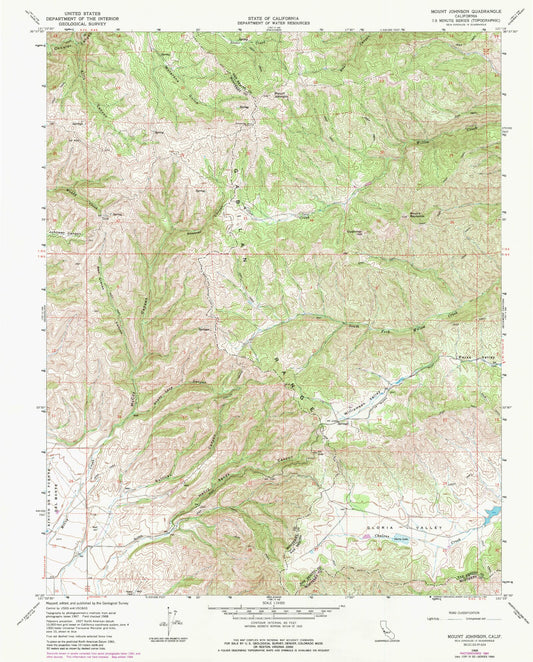 Classic USGS Mount Johnson California 7.5'x7.5' Topo Map Image