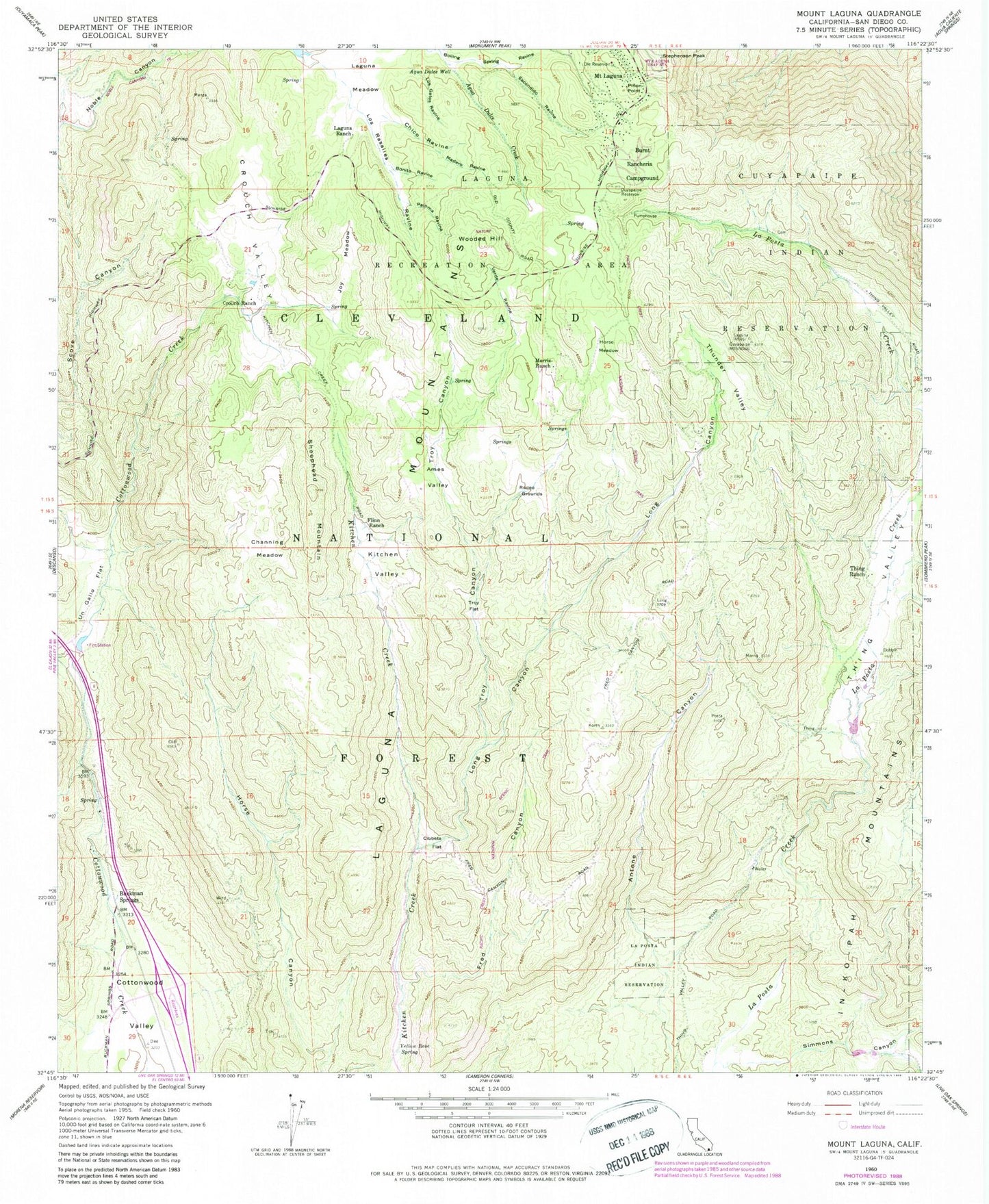 USGS Classic Mount Laguna California 7.5'x7.5' Topo Map Image
