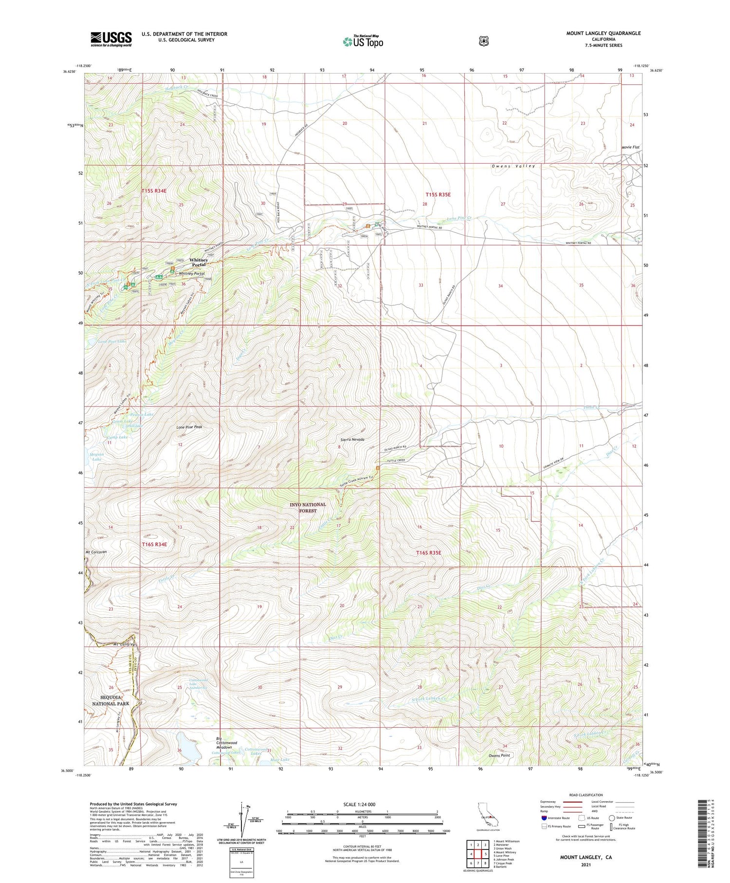 Mount Langley California US Topo Map Image