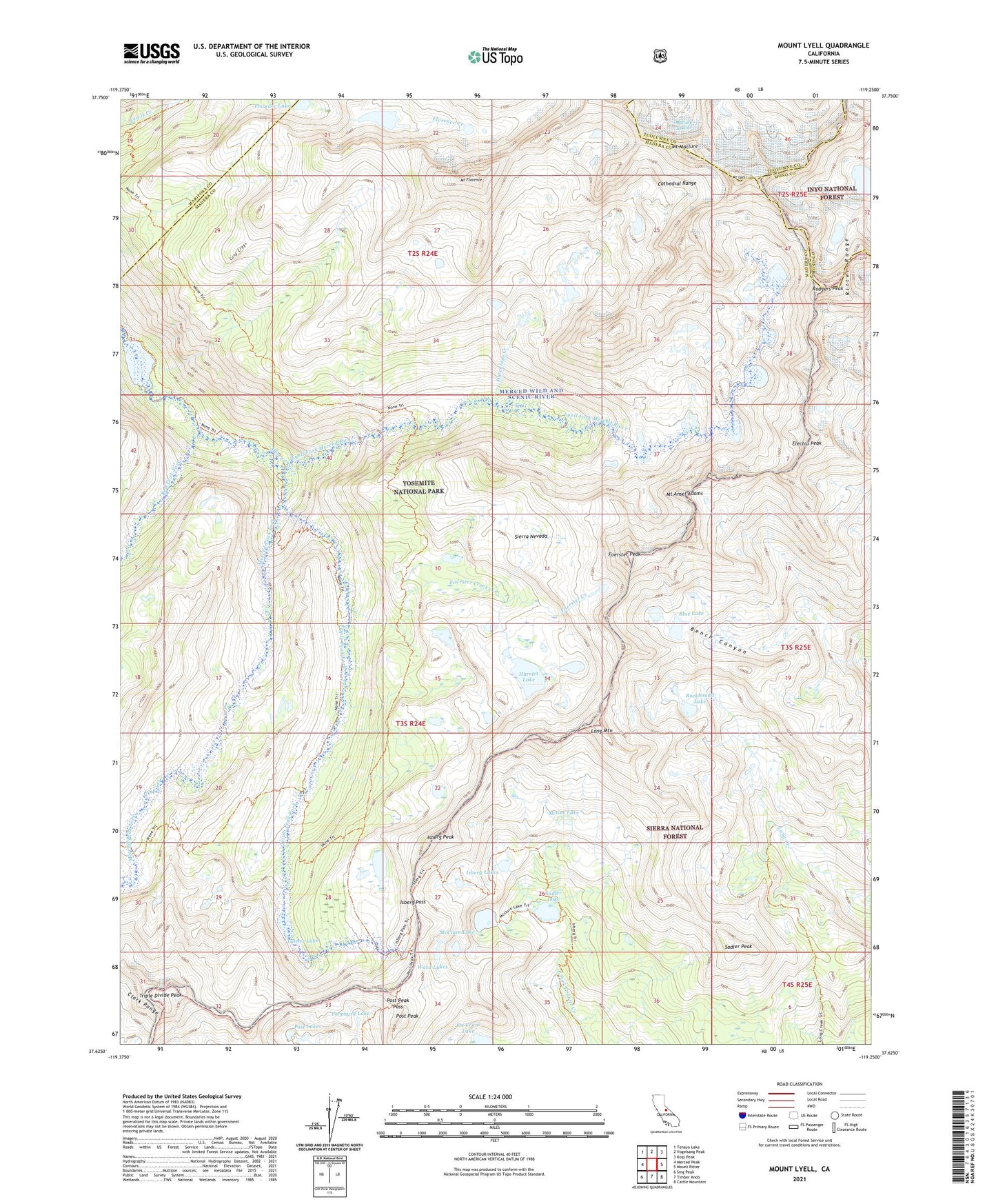 Mount Lyell California US Topo Map Image