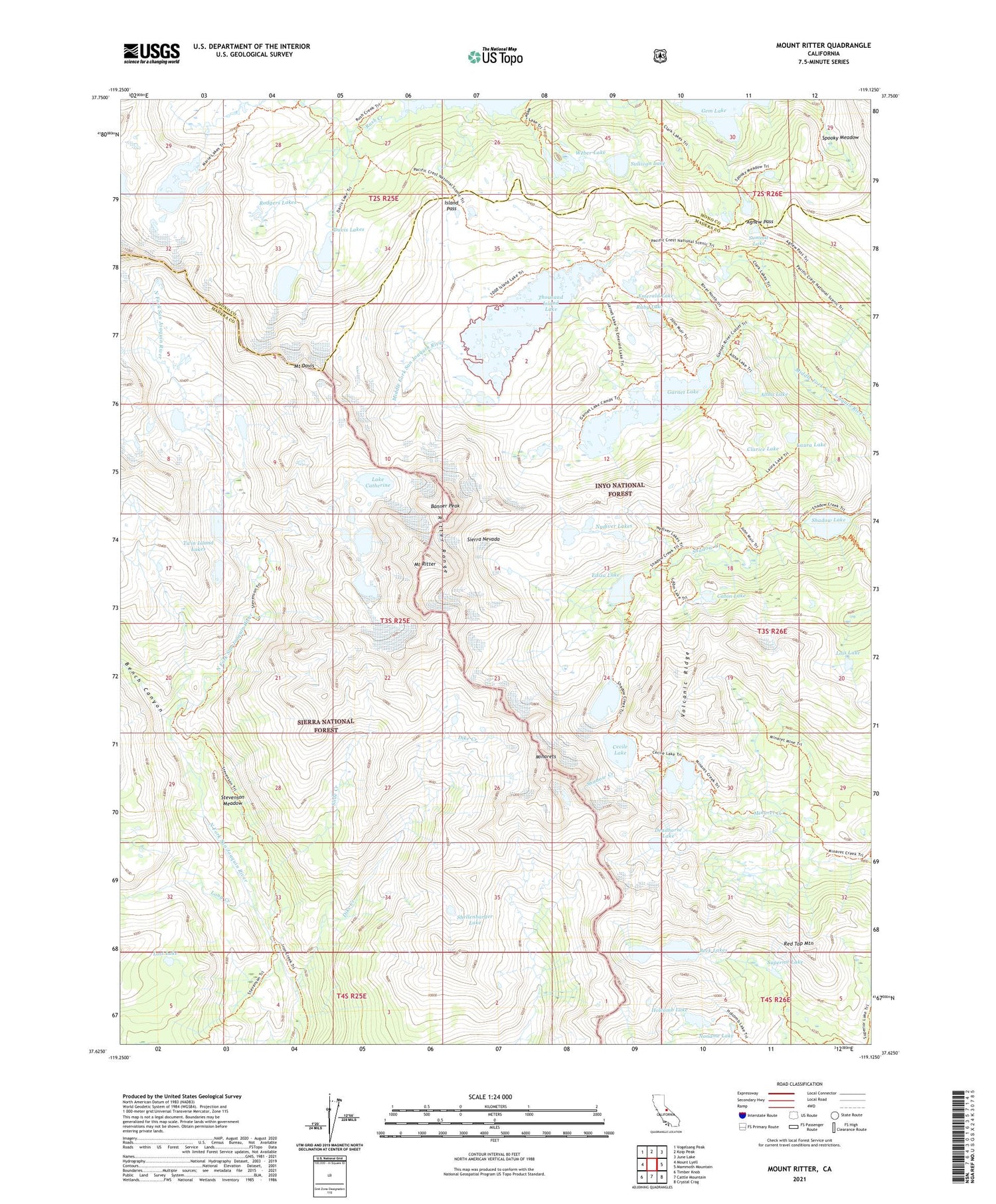 Mount Ritter California US Topo Map Image