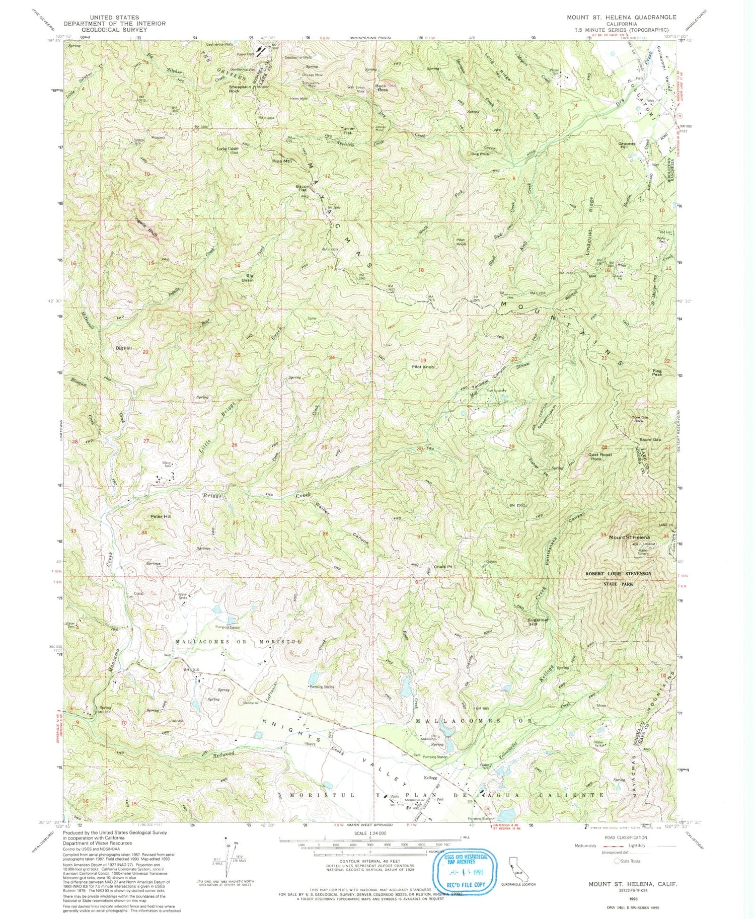 Classic USGS Mount Saint Helena California 7.5'x7.5' Topo Map Image