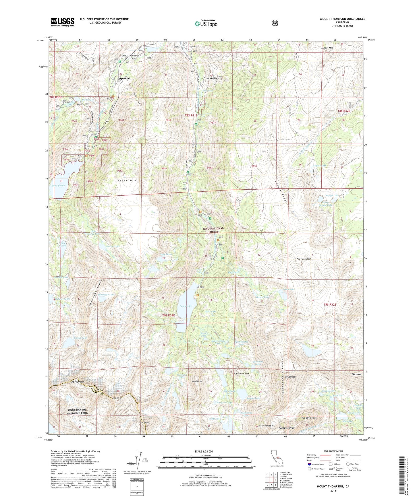 Mount Thompson California US Topo Map Image