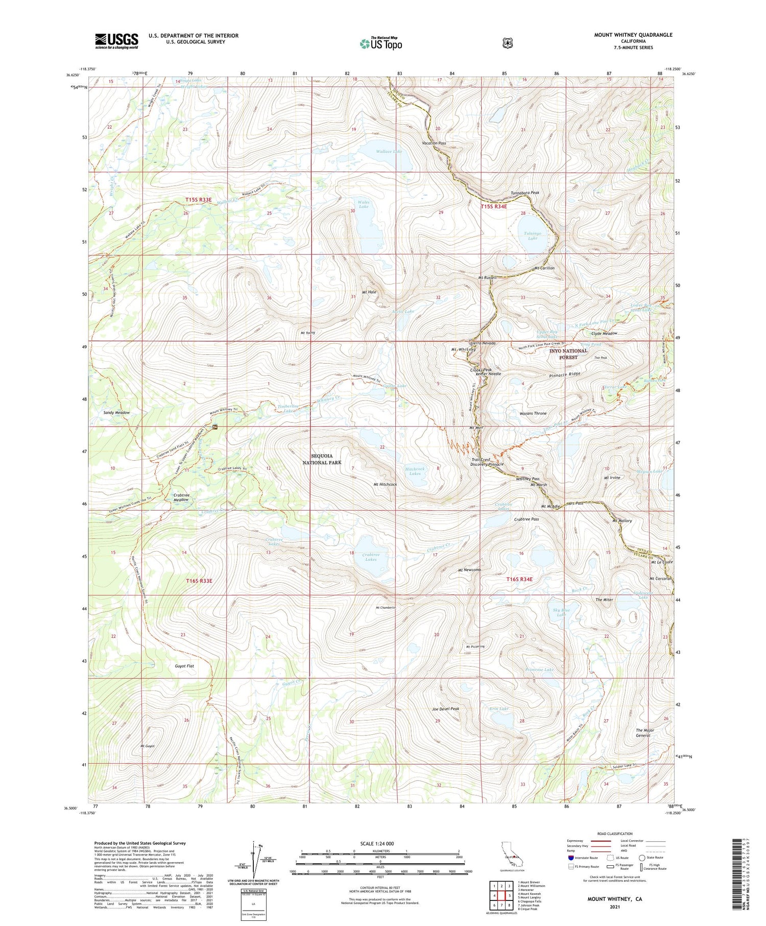 Mount Whitney California US Topo Map Image
