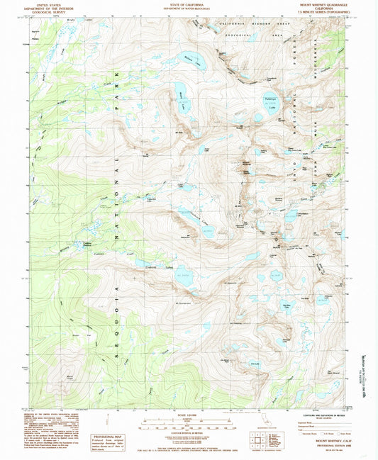 USGS Classic Mount Whitney California 7.5'x7.5' Topo Map Image