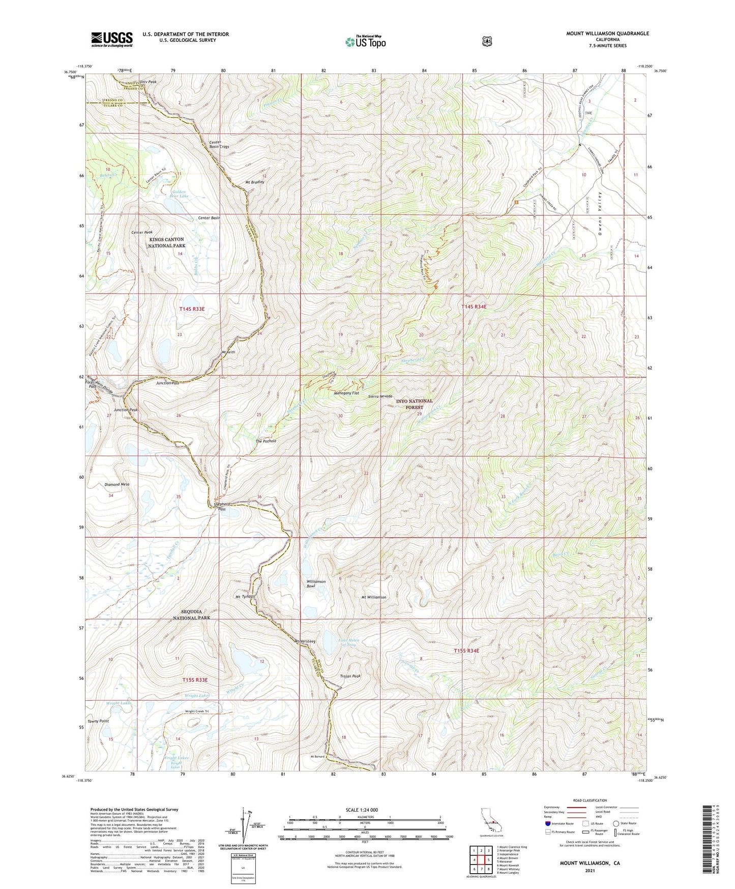 Mount Williamson California US Topo Map Image