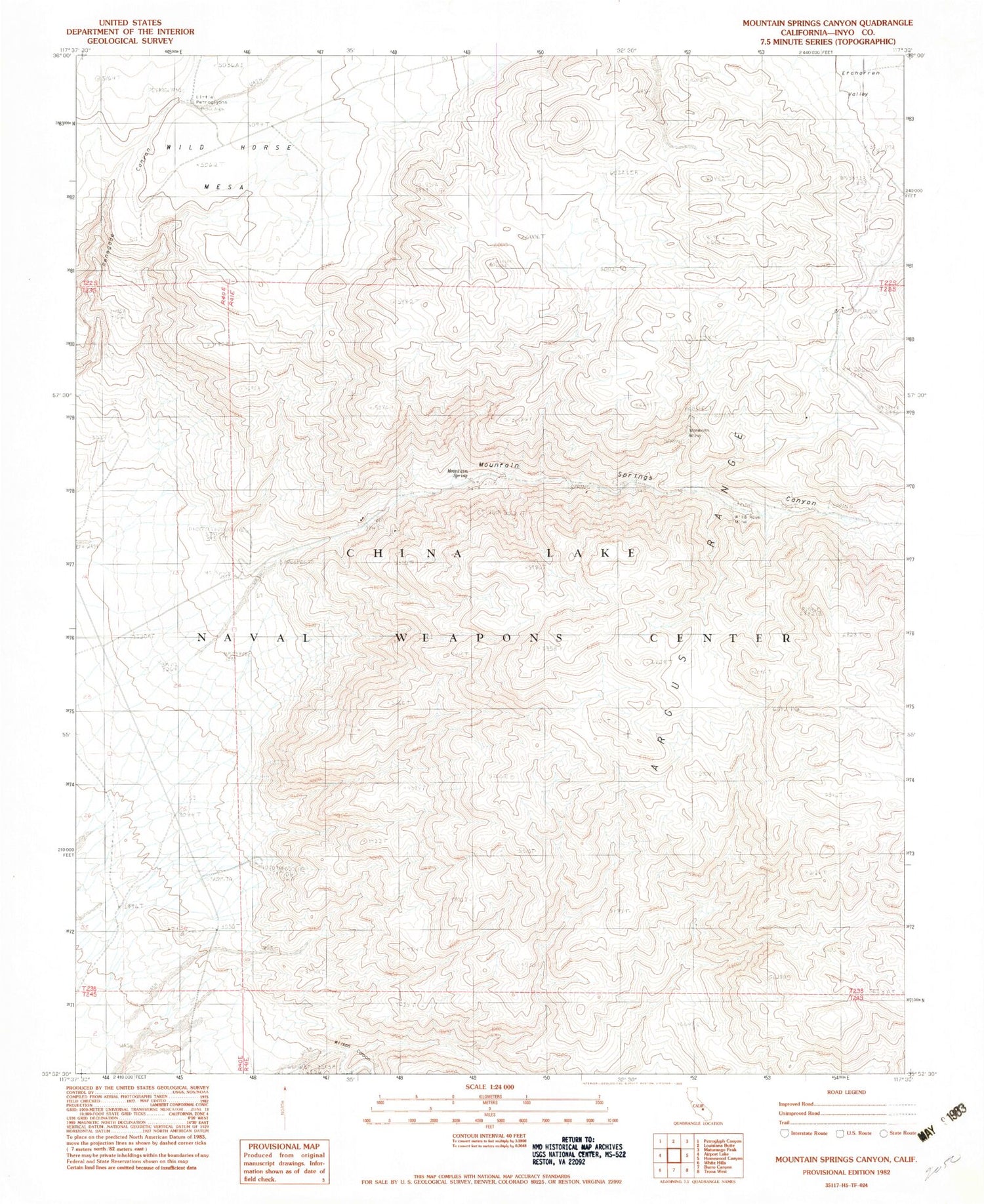 Classic USGS Mountain Springs Canyon California 7.5'x7.5' Topo Map Image
