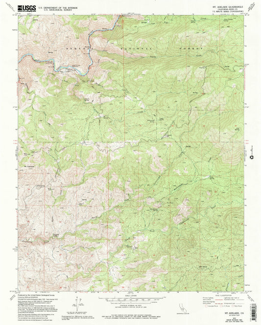 Classic USGS Mount Adelaide California 7.5'x7.5' Topo Map Image