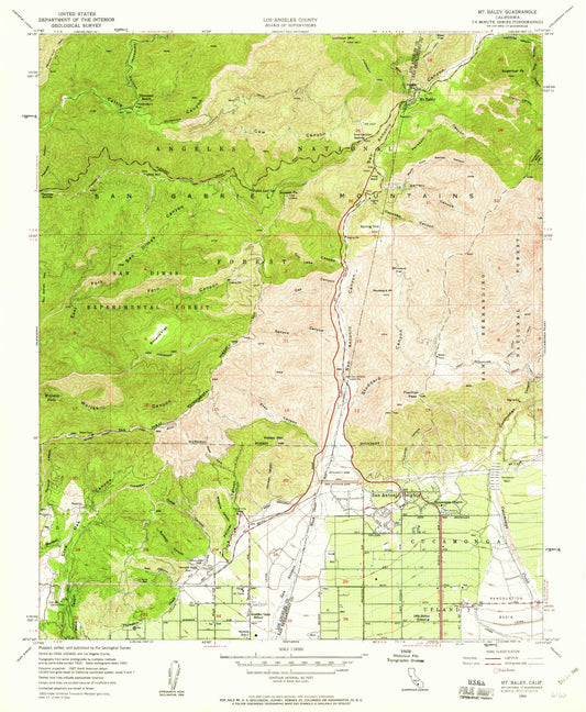 USGS Classic Mount Baldy California 7.5'x7.5' Topo Map Image