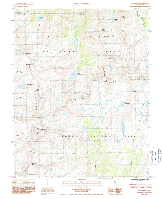 USGS Classic Mount Brewer California 7.5'x7.5' Topo Map Image