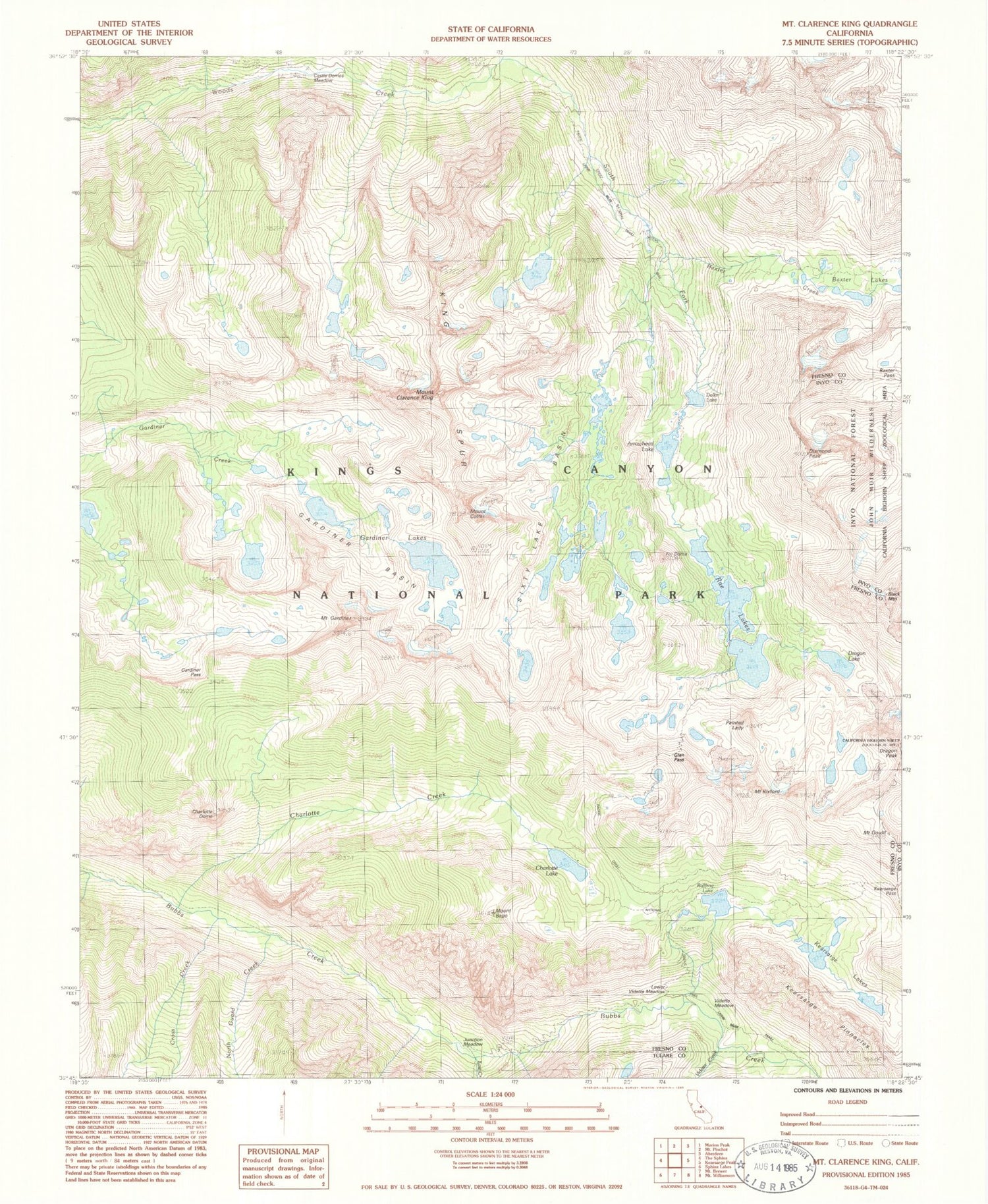 USGS Classic Mount Clarence King California 7.5'x7.5' Topo Map Image