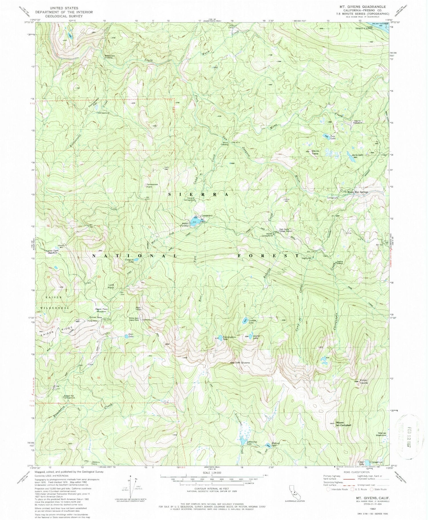 Classic USGS Mount Givens California 7.5'x7.5' Topo Map Image