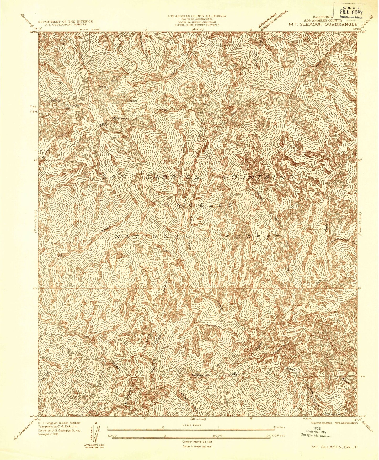 Classic USGS Mount Gleason California 7.5'x7.5' Topo Map Image