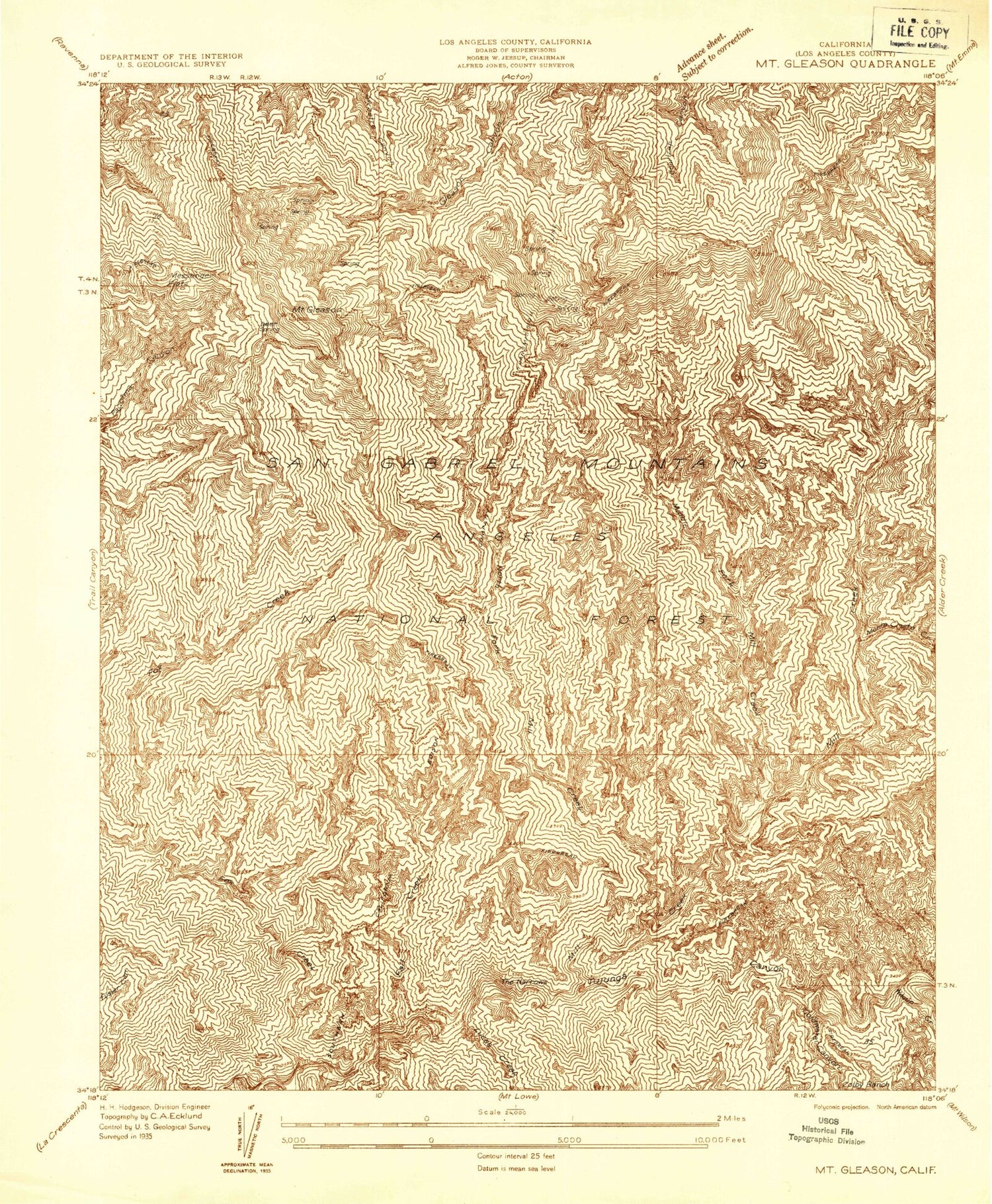 Classic USGS Mount Gleason California 7.5'x7.5' Topo Map Image