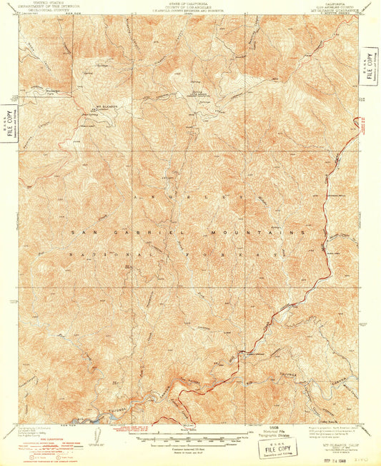 Classic USGS Mount Gleason California 7.5'x7.5' Topo Map Image