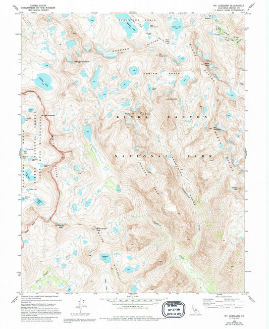 USGS Classic Mount Goddard California 7.5'x7.5' Topo Map Image