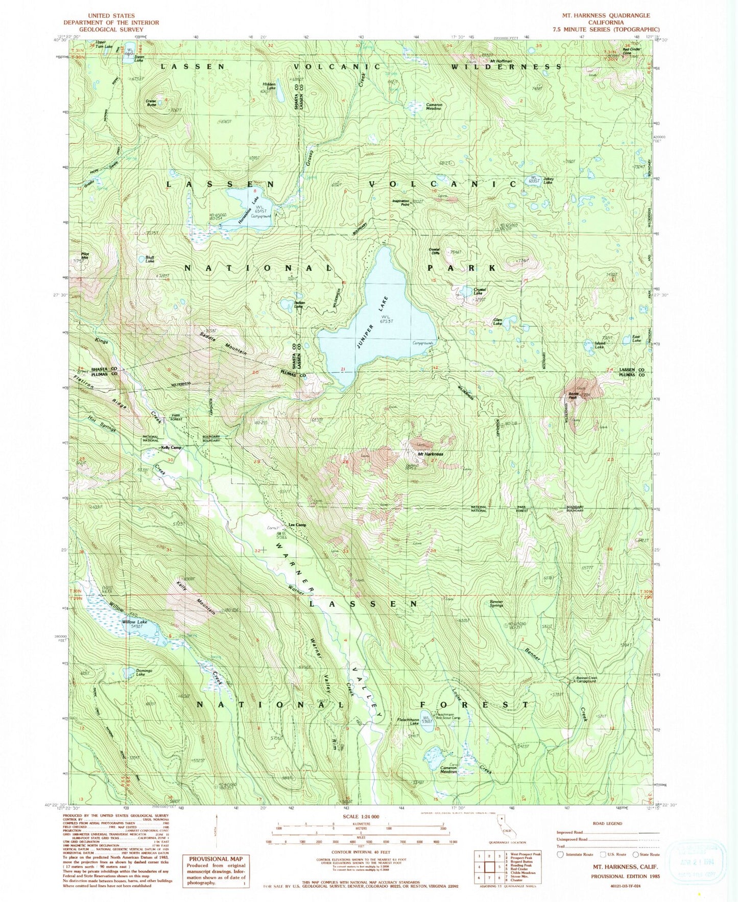 Classic USGS Mount Harkness California 7.5'x7.5' Topo Map Image