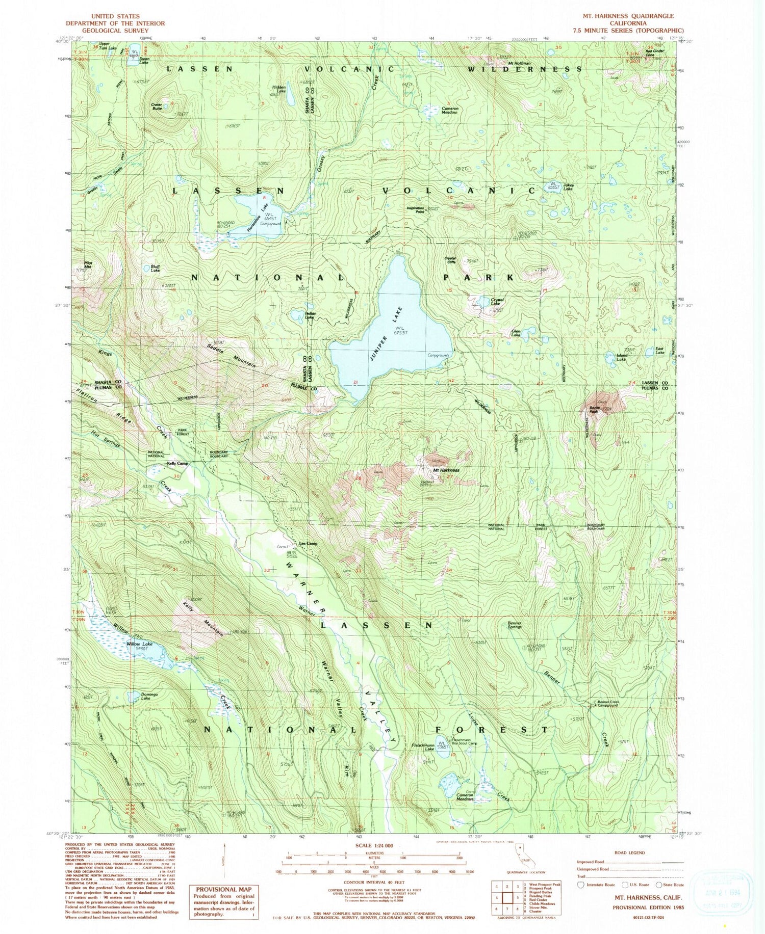 Classic USGS Mount Harkness California 7.5'x7.5' Topo Map Image