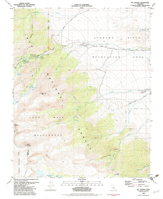 USGS Classic Mount Langley California 7.5'x7.5' Topo Map Image