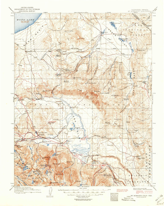 Historic 1914 Mount Morrison California 30'x30' Topo Map Image