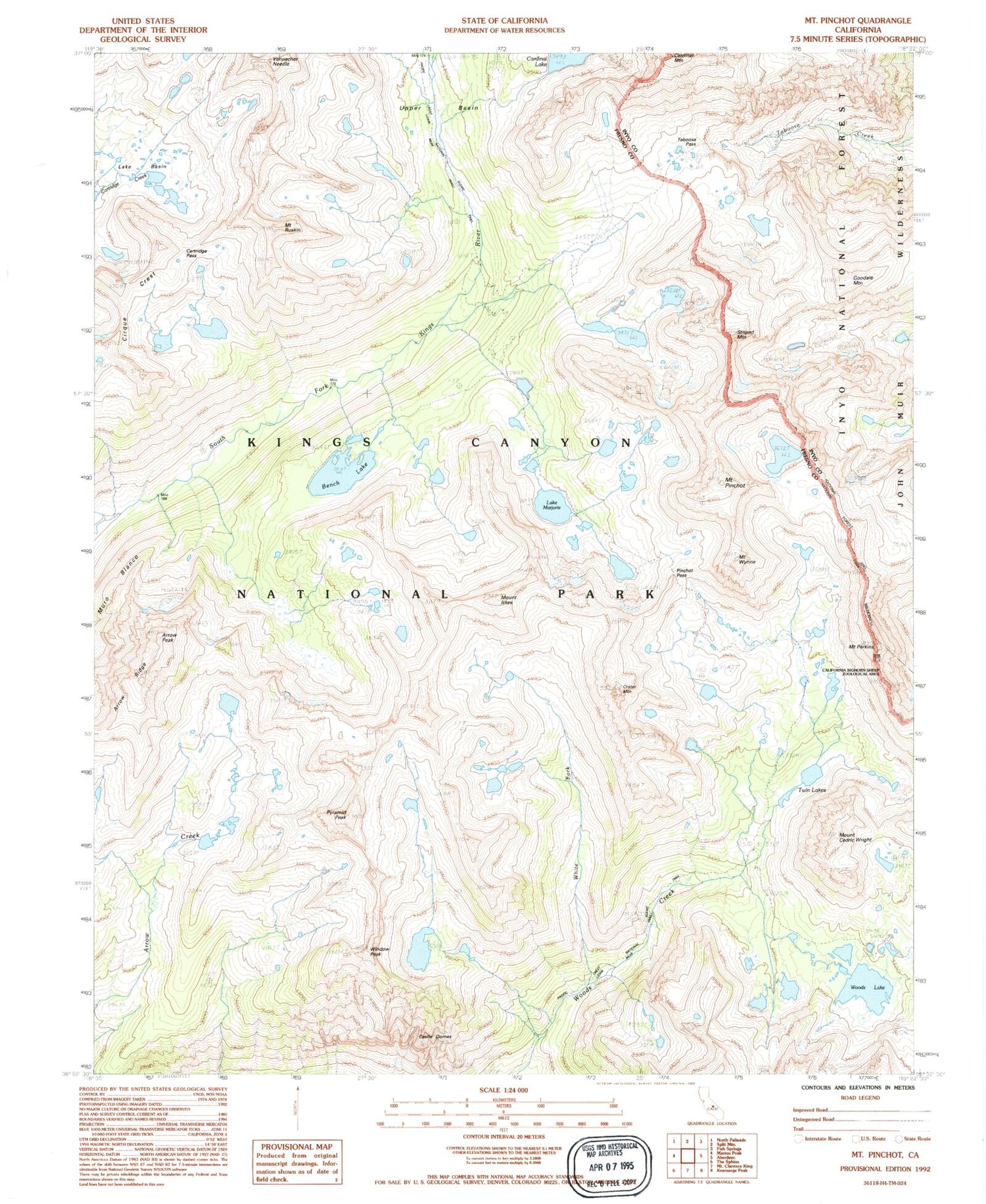 USGS Classic Mount Pinchot California 7.5'x7.5' Topo Map Image