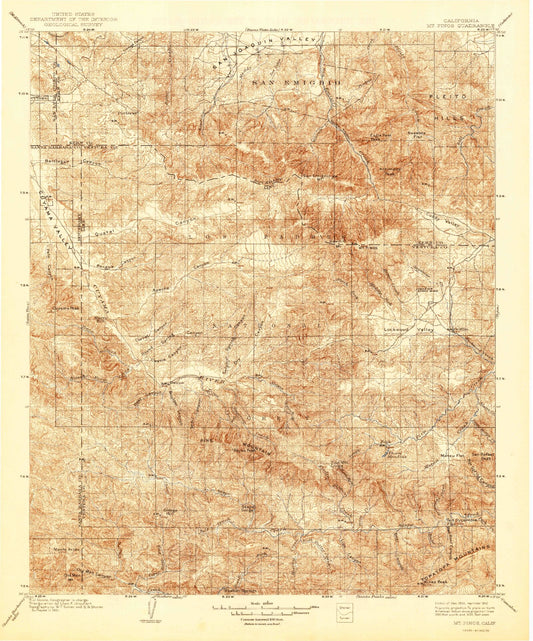Historic 1903 Mount Pinos California 30'x30' Topo Map Image