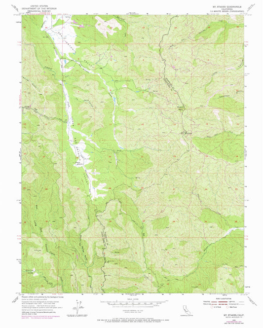 Classic USGS Mount Stakes California 7.5'x7.5' Topo Map Image