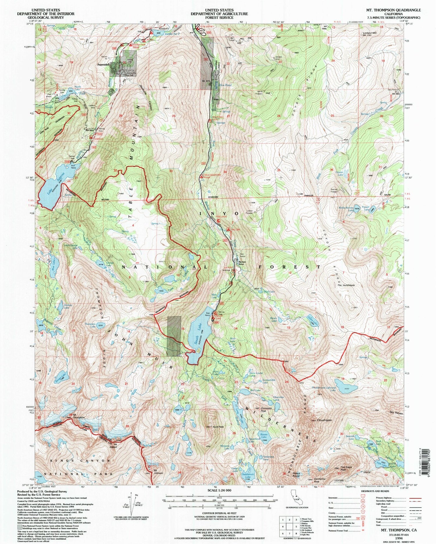 USGS Classic Mount Thompson California 7.5'x7.5' Topo Map Image