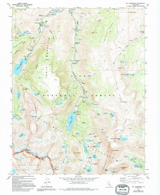 USGS Classic Mount Thompson California 7.5'x7.5' Topo Map Image