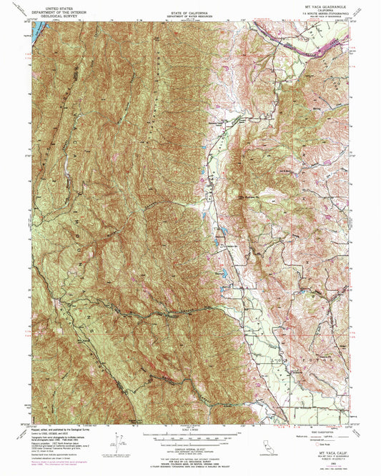 Classic USGS Mount Vaca California 7.5'x7.5' Topo Map Image