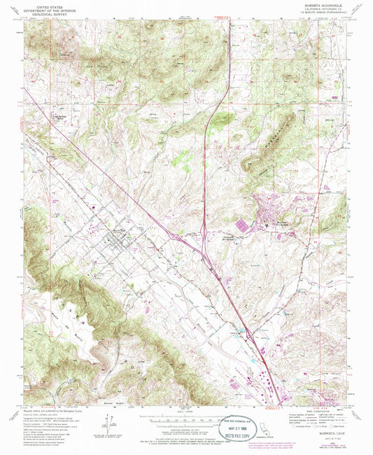 Classic USGS Murrieta California 7.5'x7.5' Topo Map Image