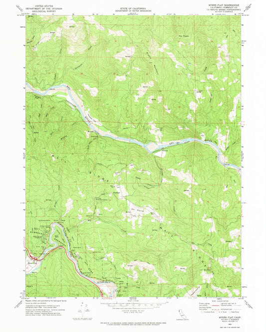 Classic USGS Myers Flat California 7.5'x7.5' Topo Map Image