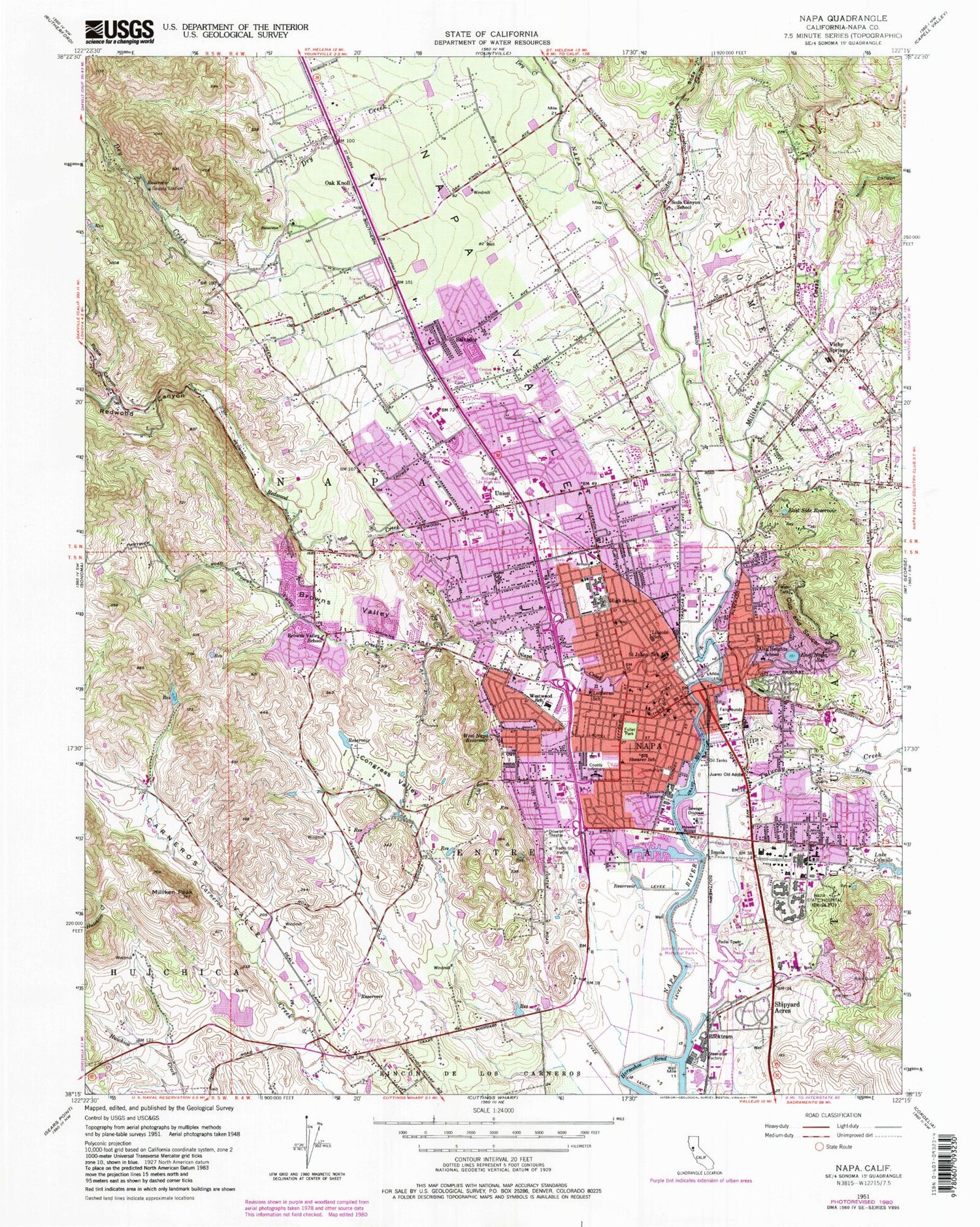 Classic USGS Napa California 7.5'x7.5' Topo Map Image