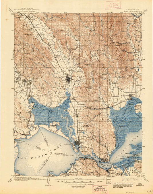 Historic 1902 Napa California 30'x30' Topo Map Image